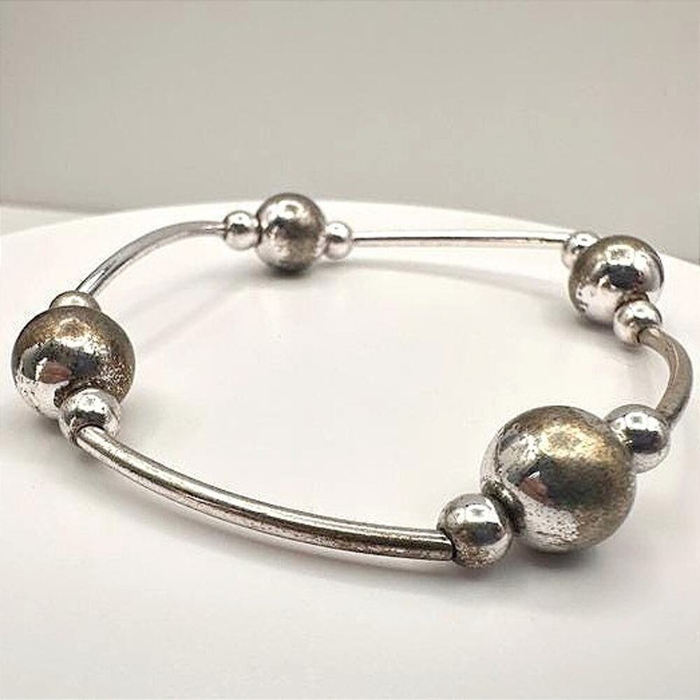 Vintage 60s Silver Tone Beaded Bracelet Boho Statement Women's Jewelry Y2K Retro